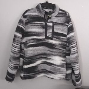 DSG Men Black Grey White Sherpa Fleece Pullover Sweater Jacket Sports
